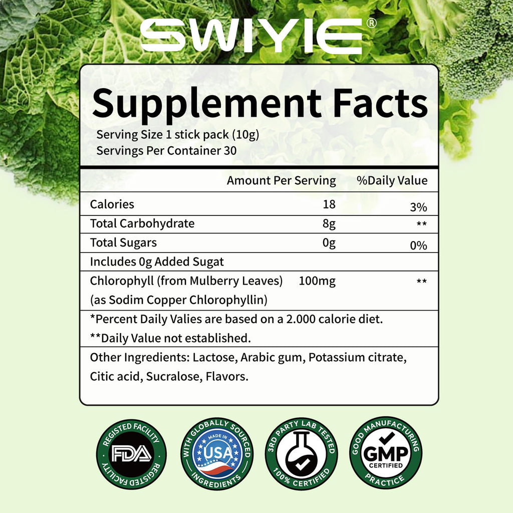Gluten free and vegan Swiyie internal deodorizer drink mix for fresh breath