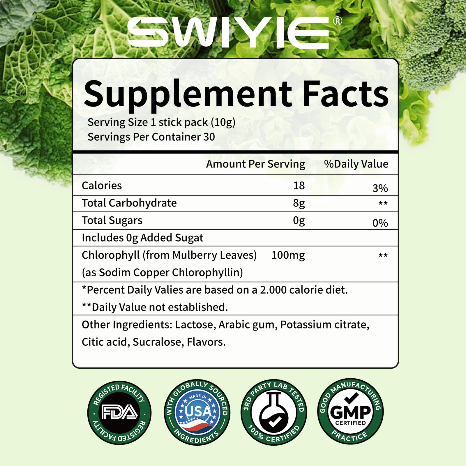 Gluten free and vegan Swiyie internal deodorizer drink mix for fresh breath