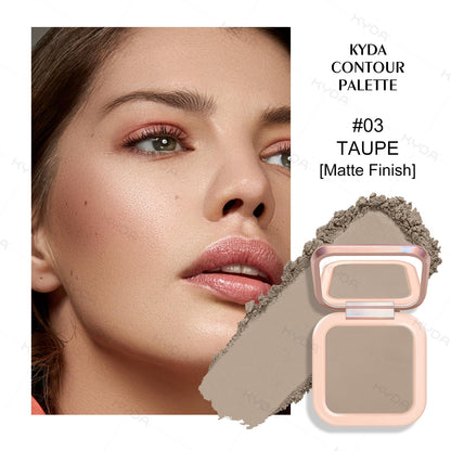 Open Kyda contour palette showing matte taupe powder shades
