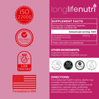 LongLifeNutri Andrographis paniculata advanced formula supplement facts and serving size label.