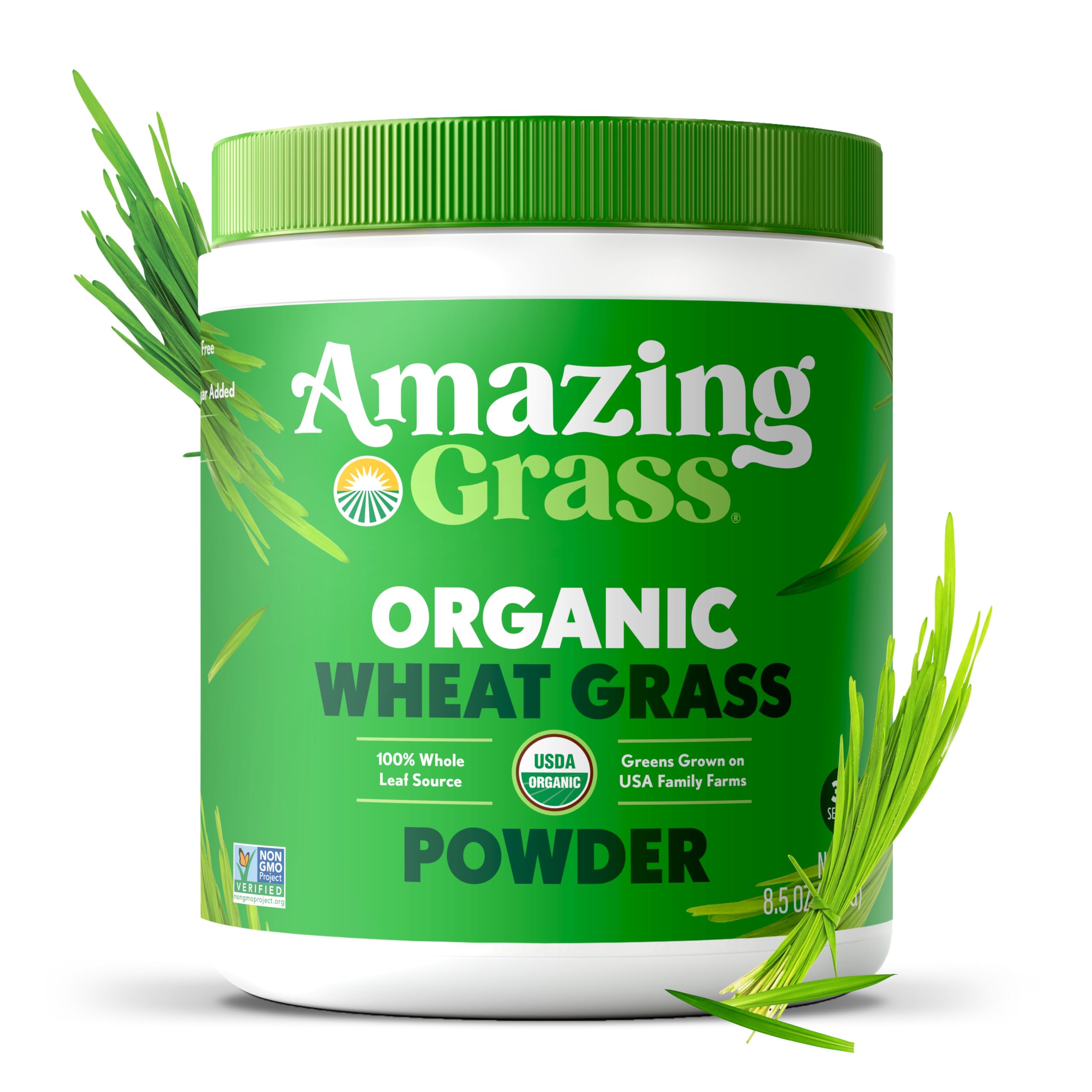 Organic whole leaf green supplement tub showing the certified USDA Organic seal for premium immunity support.