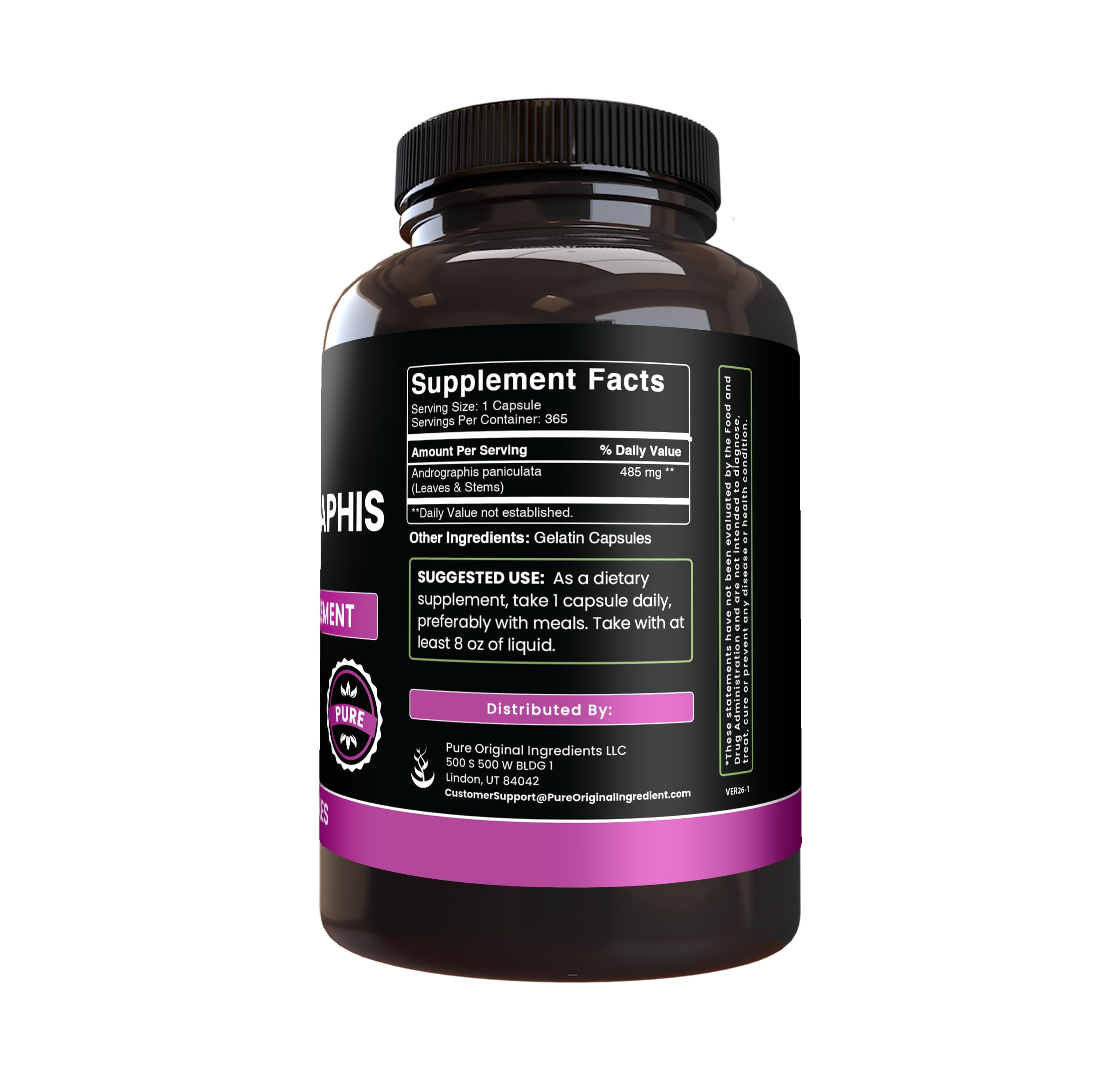 Pure Original Ingredients Andrographis Paniculata supplement facts label