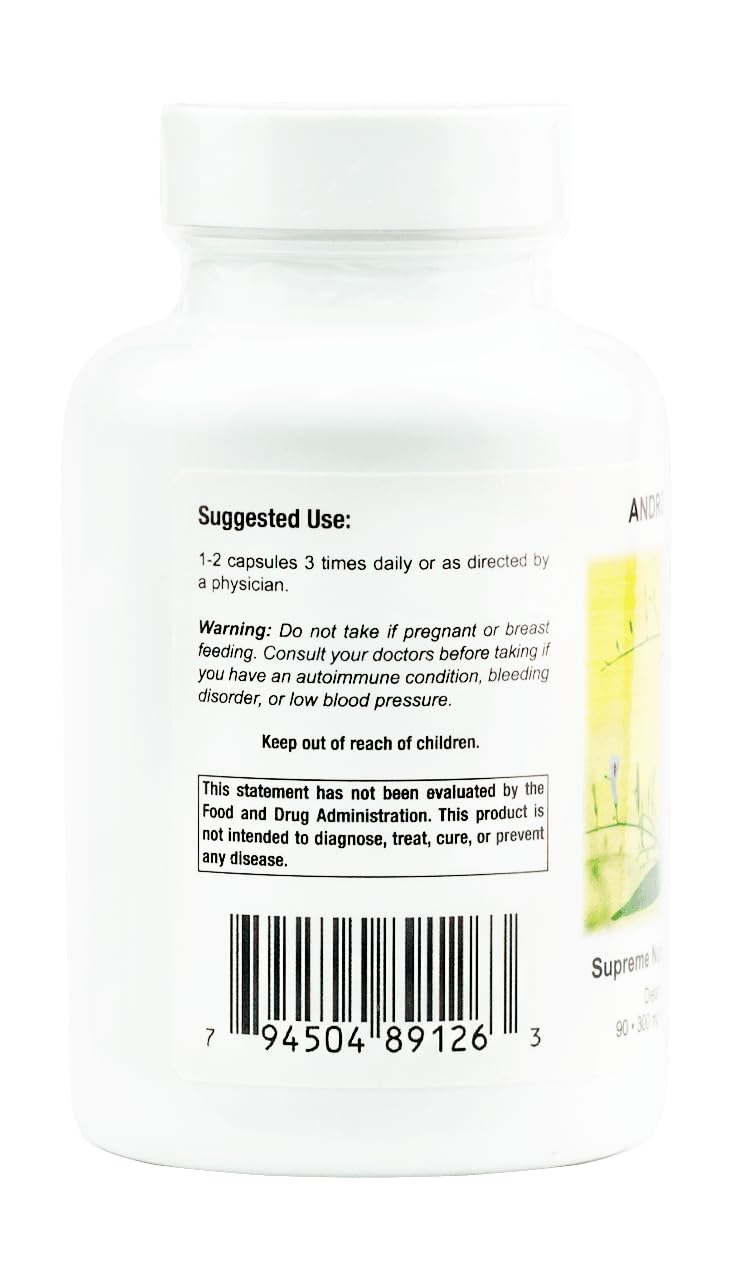 Supreme Nutrition Andrographis herbal dietary supplement for immune support supplement facts label