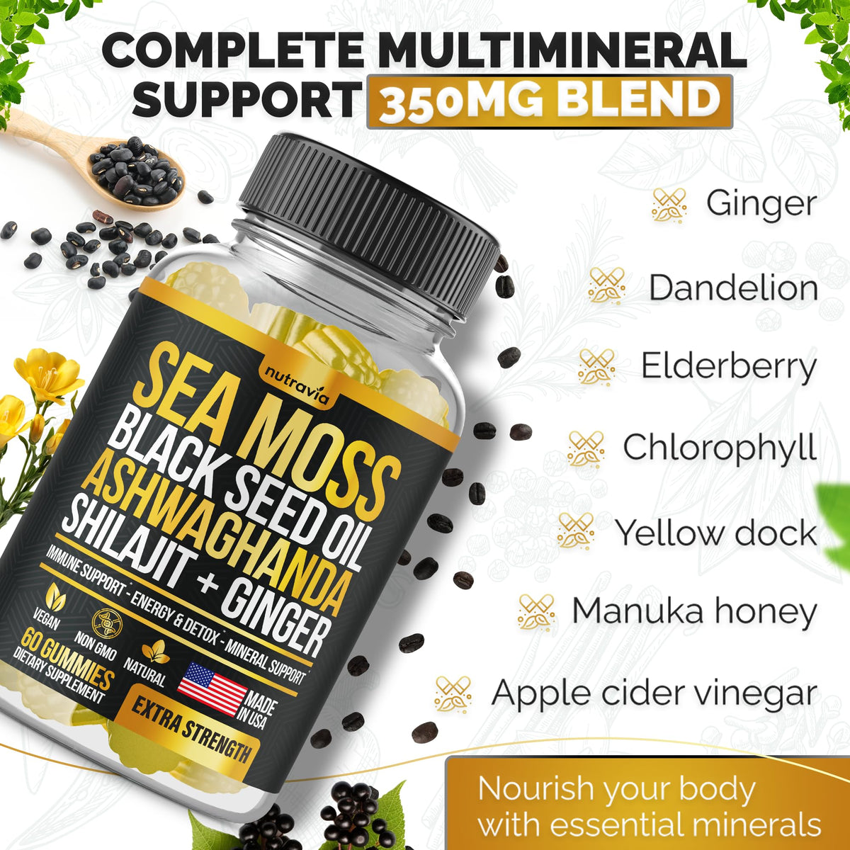 Nutravia shilajit and ashwagandha herbal blend supplement facts