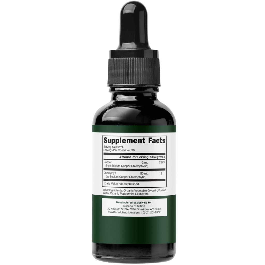 Dorado Nutrition liquid chlorophyll supplement 60ml dropper bottle for radiant skin
