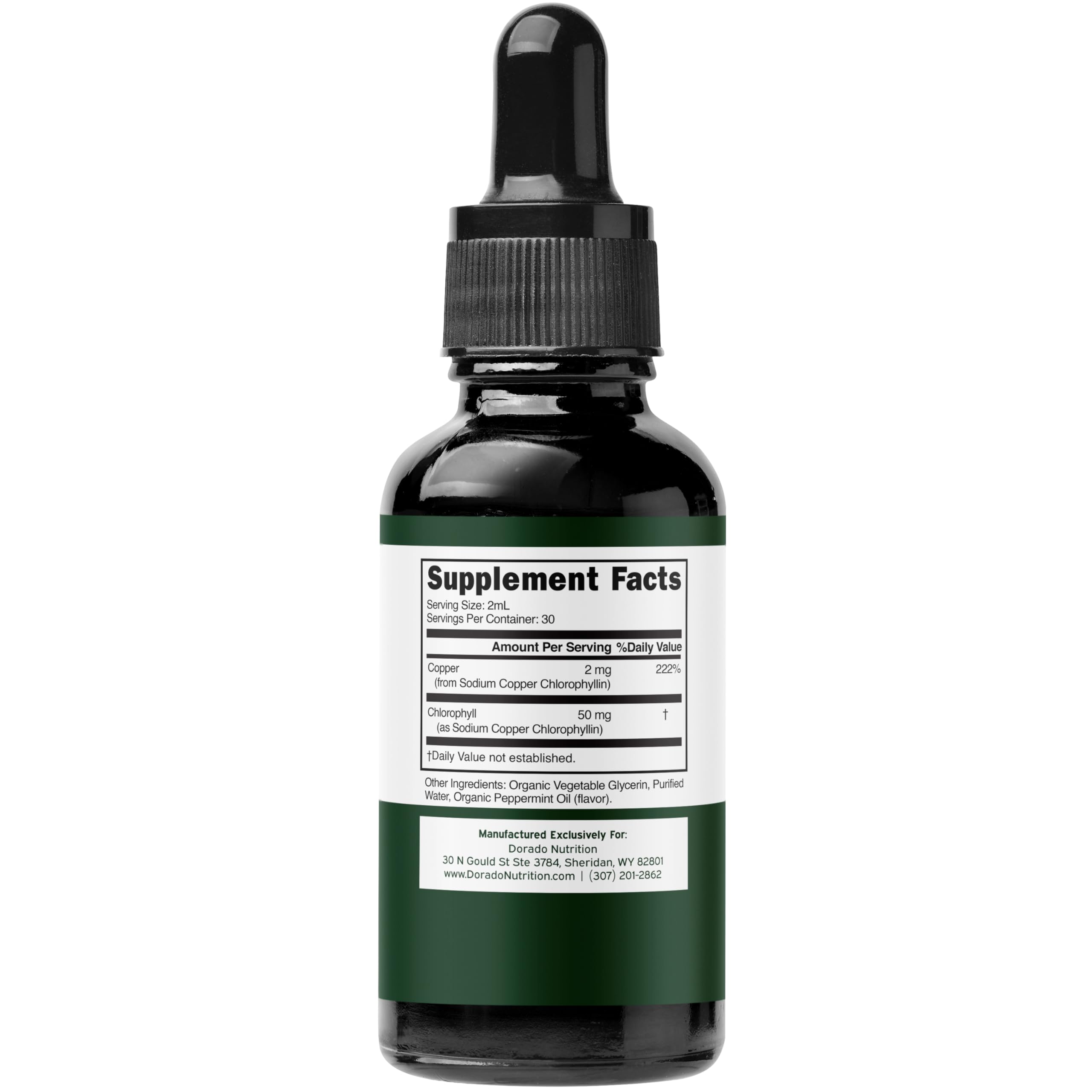 Dorado Nutrition liquid chlorophyll supplement 60ml dropper bottle for radiant skin