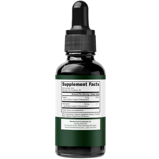 Dorado Nutrition liquid chlorophyll supplement 60ml dropper bottle for radiant skin