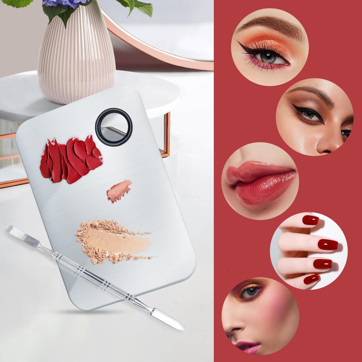 Artist tool set with stainless steel makeup palette and spatula