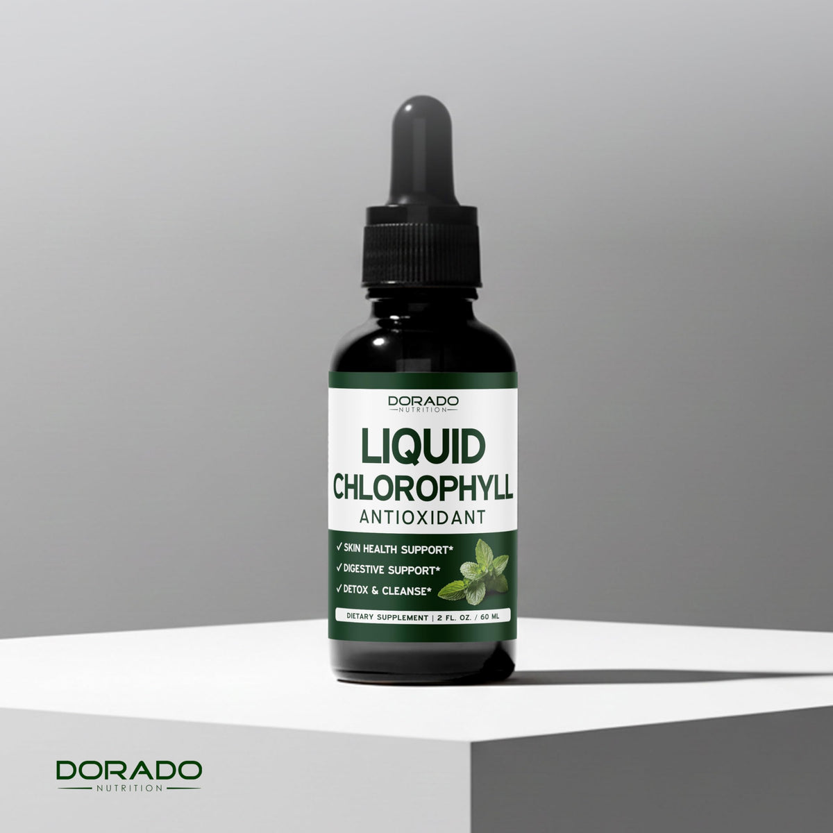 Dorado Nutrition chlorophyll drops liquid consistency showing natural green color