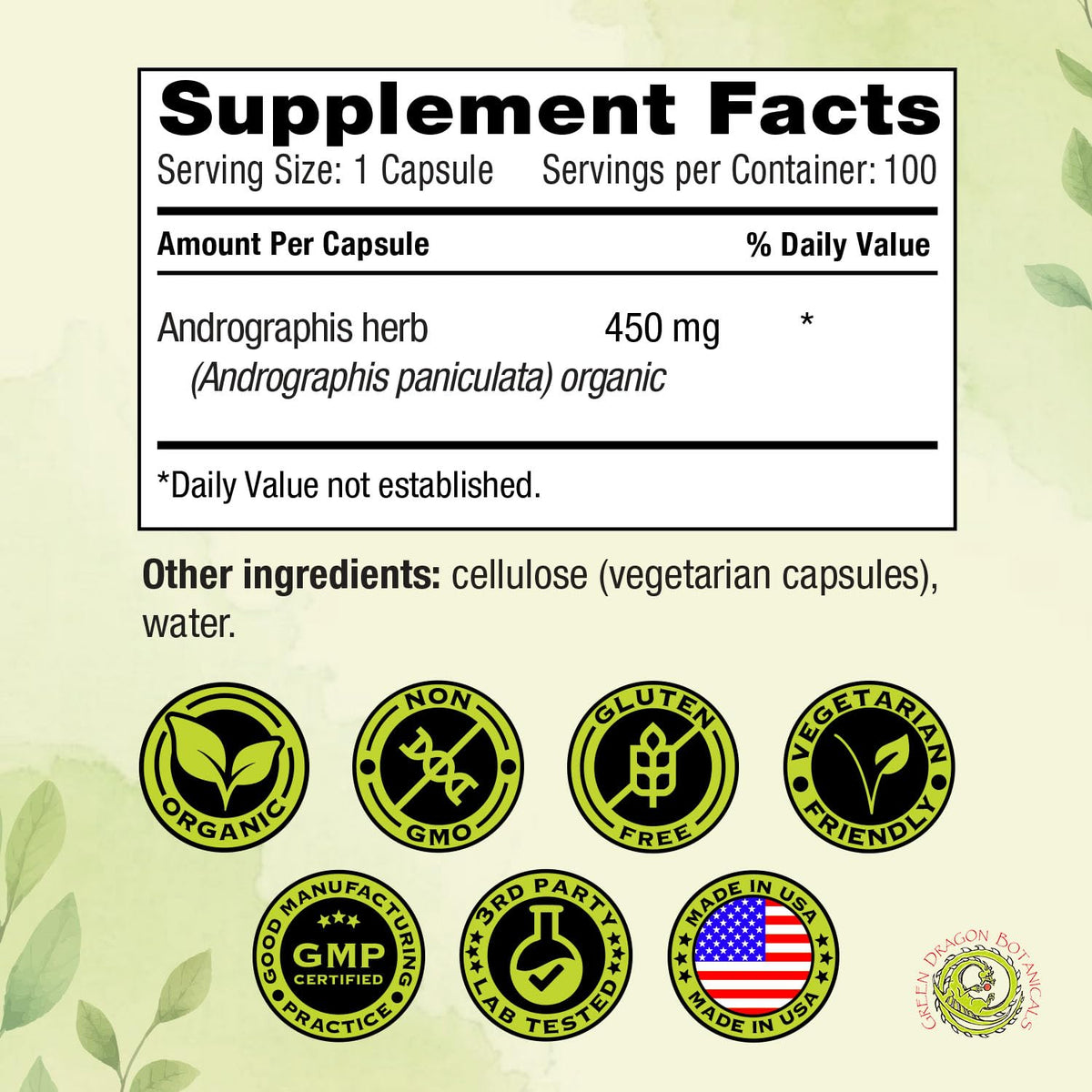 Green Dragon Botanicals non GMO gluten free immune defense capsules