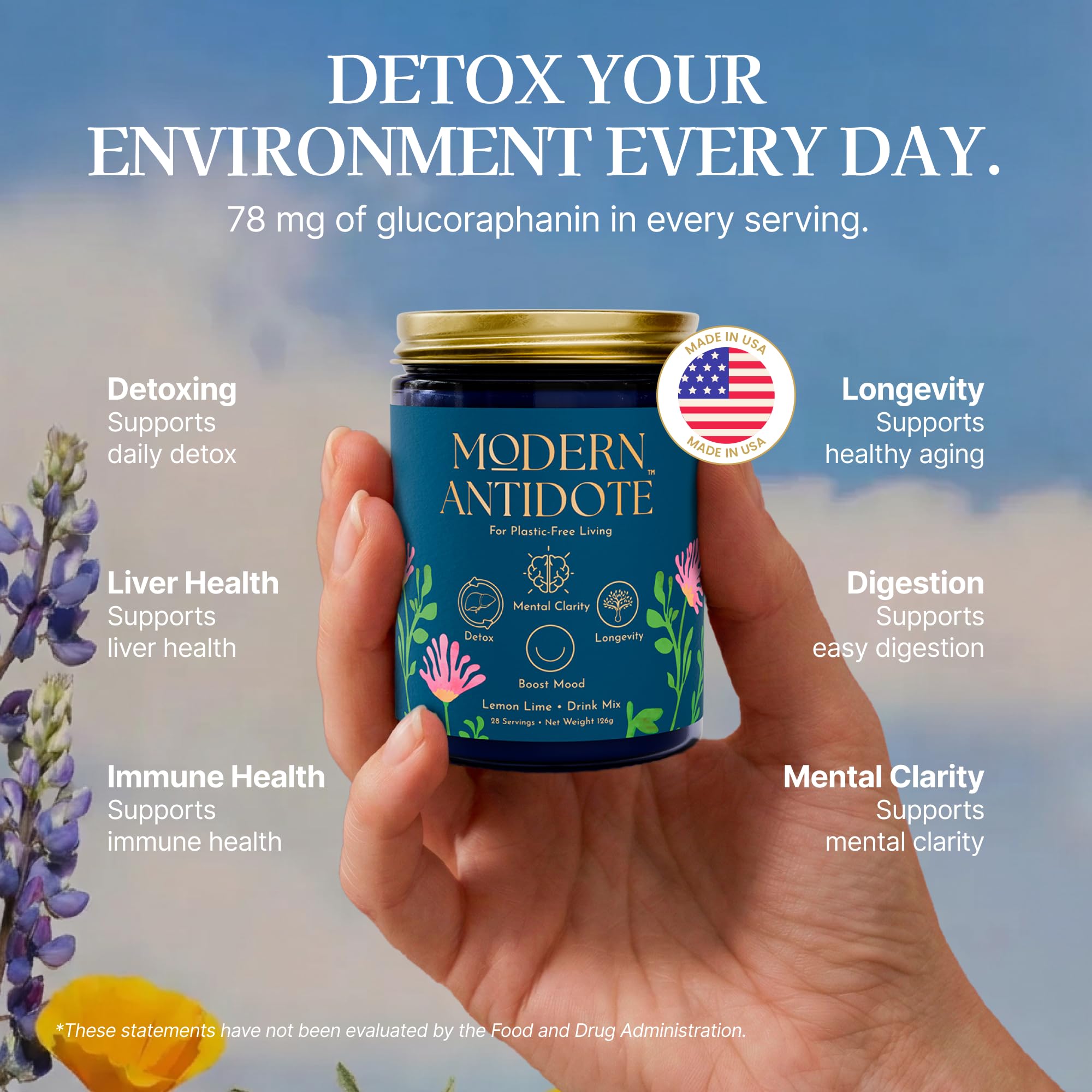 Modern Antidote daily liver support mix lemon lime flavor nutrition label