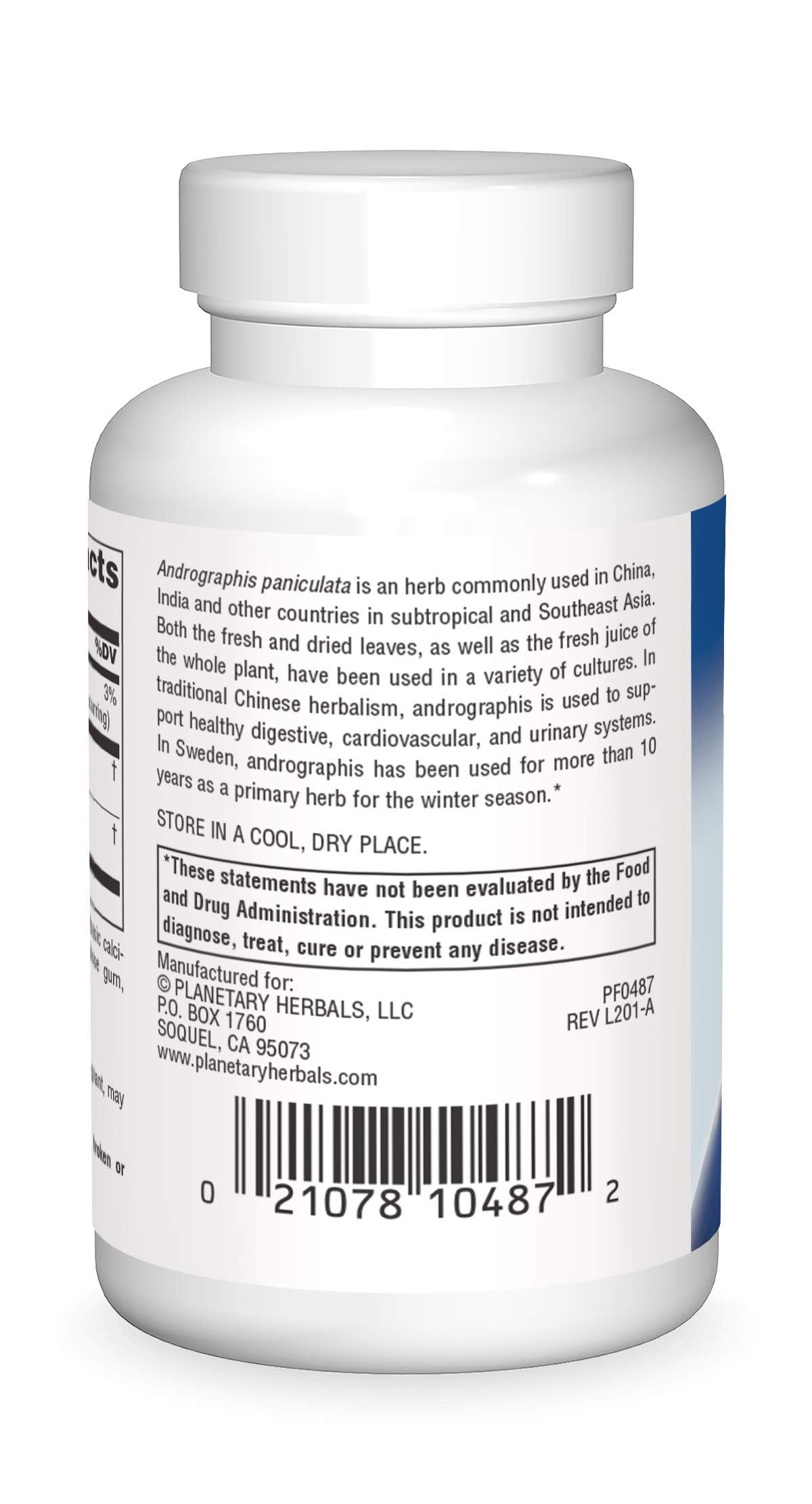 Planetary Herbals Andrographis paniculata Kalmegh supplement supplement facts label