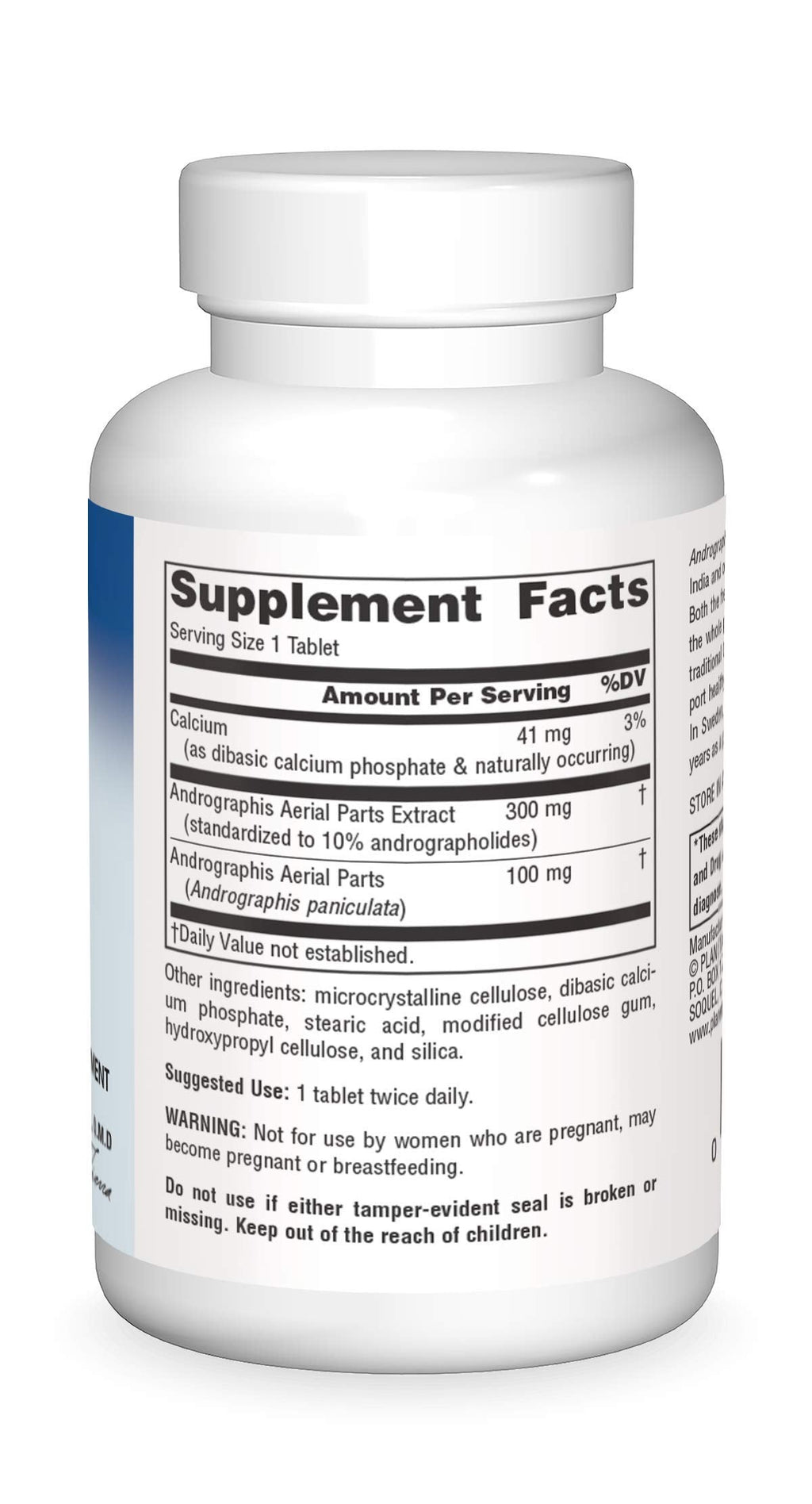 USA imported Planetary Herbals immune support tablets side panel directions
