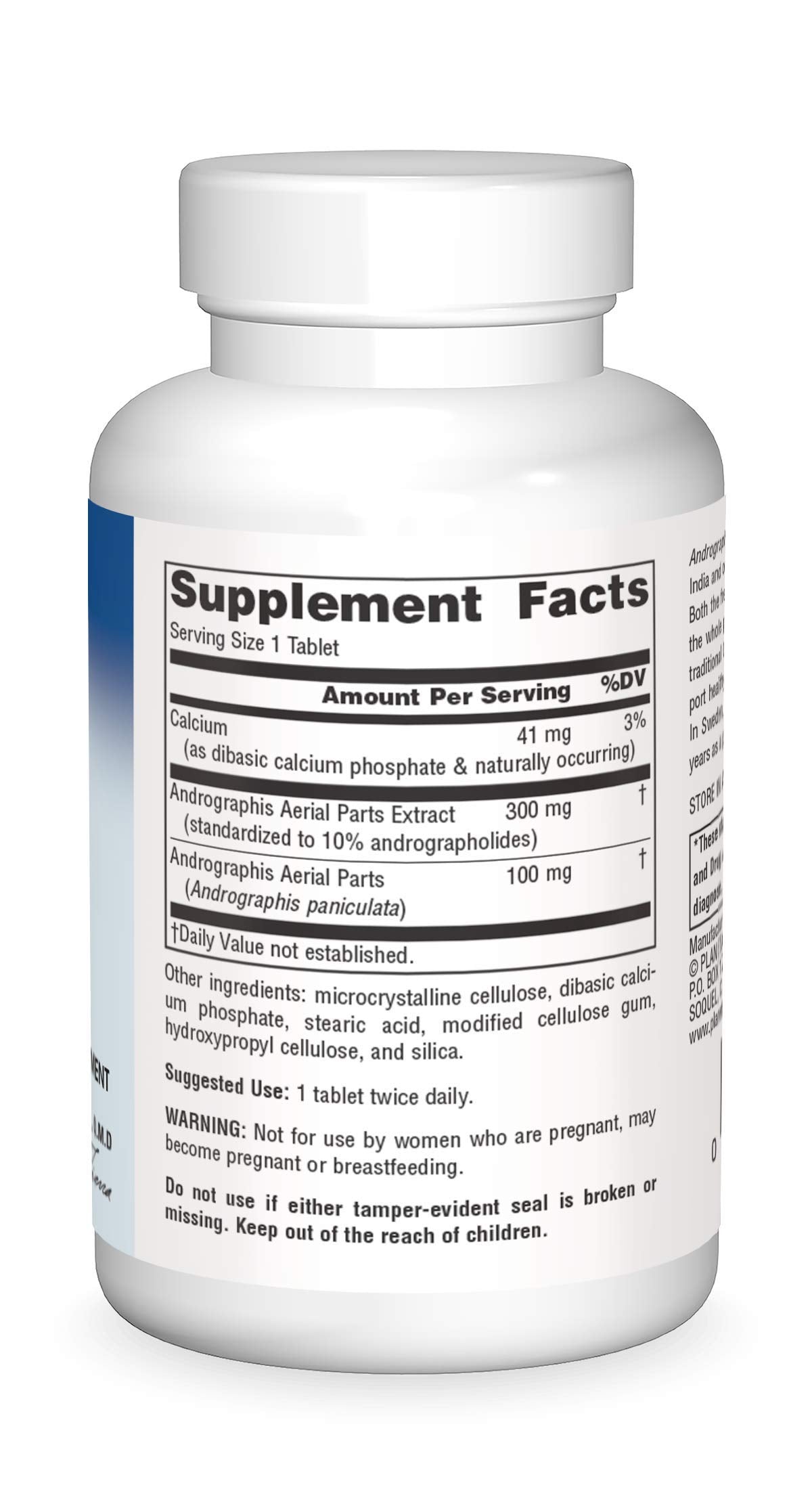 USA imported Planetary Herbals immune support tablets side panel directions