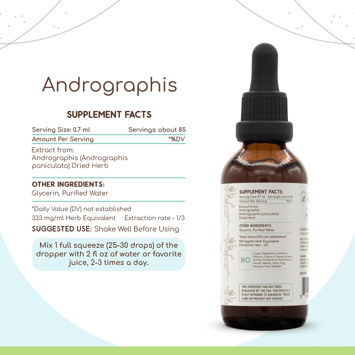 Authentic USA imported HerbEra Andrographis B60 liquid dietary supplement packaging information side view