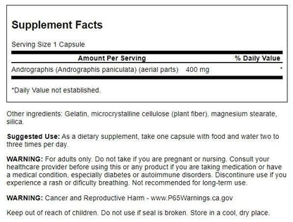 Swanson Kalmegh King of Bitters herbal supplement packaging facts and dietary attributes