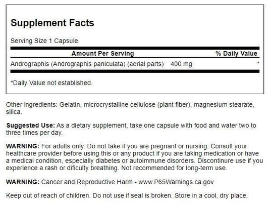 Swanson Kalmegh King of Bitters herbal supplement packaging facts and dietary attributes