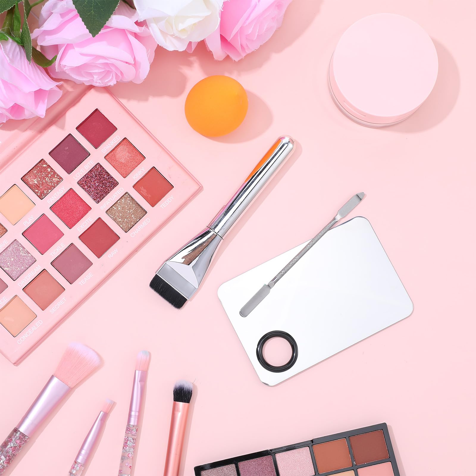 Stainless steel makeup mixing palette for foundation blending