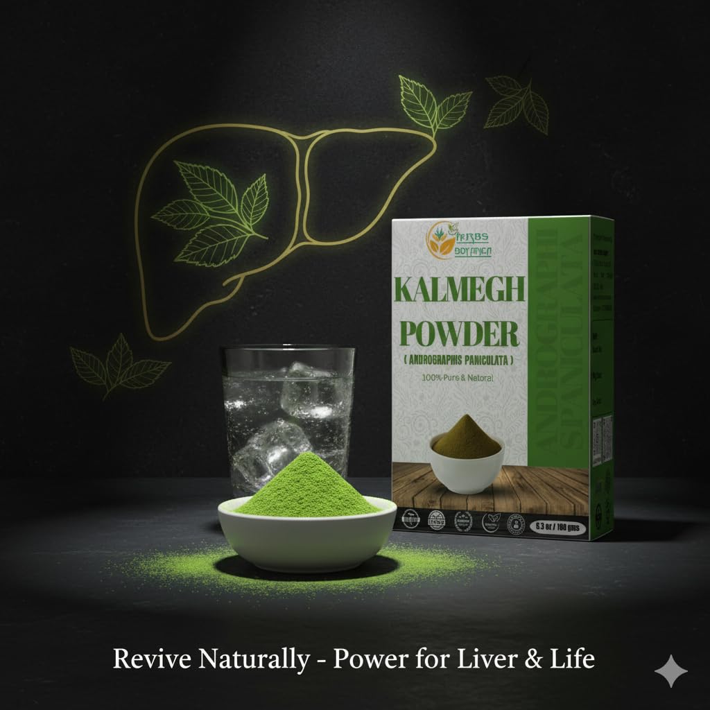 Herbs Botanica Kalmegh Powder measured on a wellness spoon