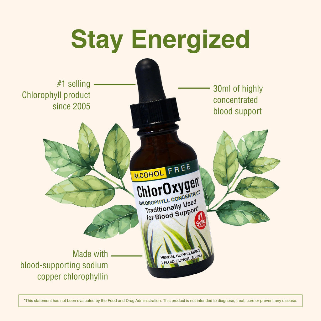 Back label showing ingredients of Herbs Etc ChlorOxygen blood support drops