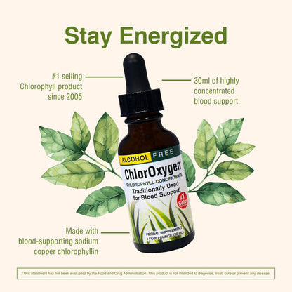 Back label showing ingredients of Herbs Etc ChlorOxygen blood support drops