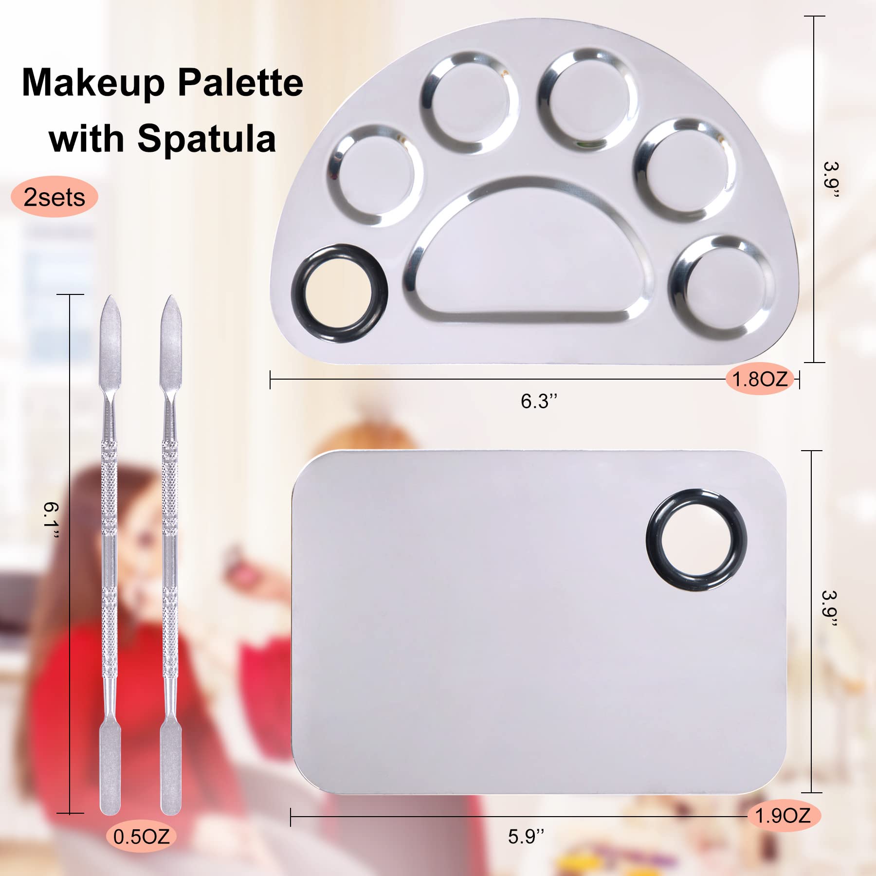 Stainless steel makeup mixing tray with professional spatula