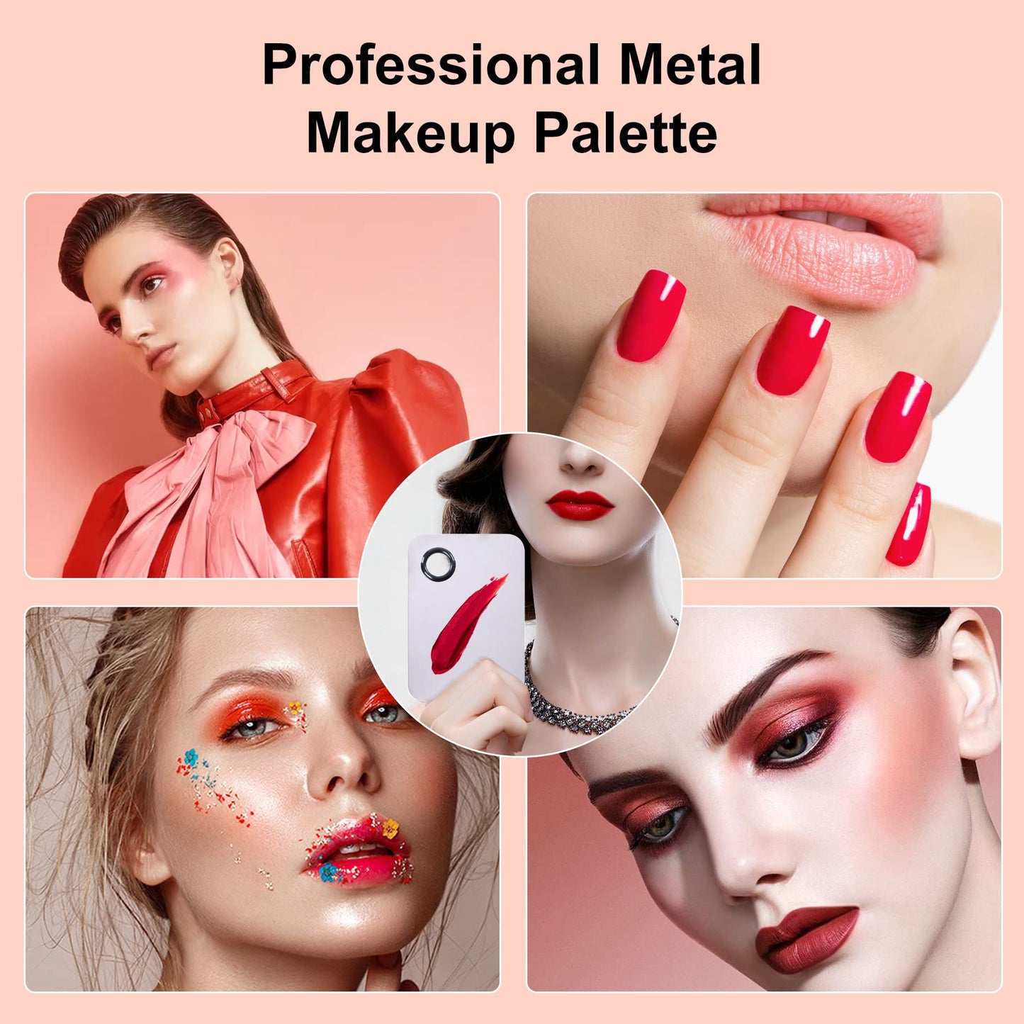 Close up of scratch-resistant metal makeup mixing palette
