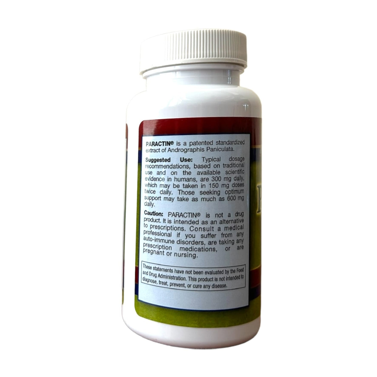 HP LIFESCIENCE ParActin dietary supplement packaging showing the vegetarian capsule certification and safety seal.