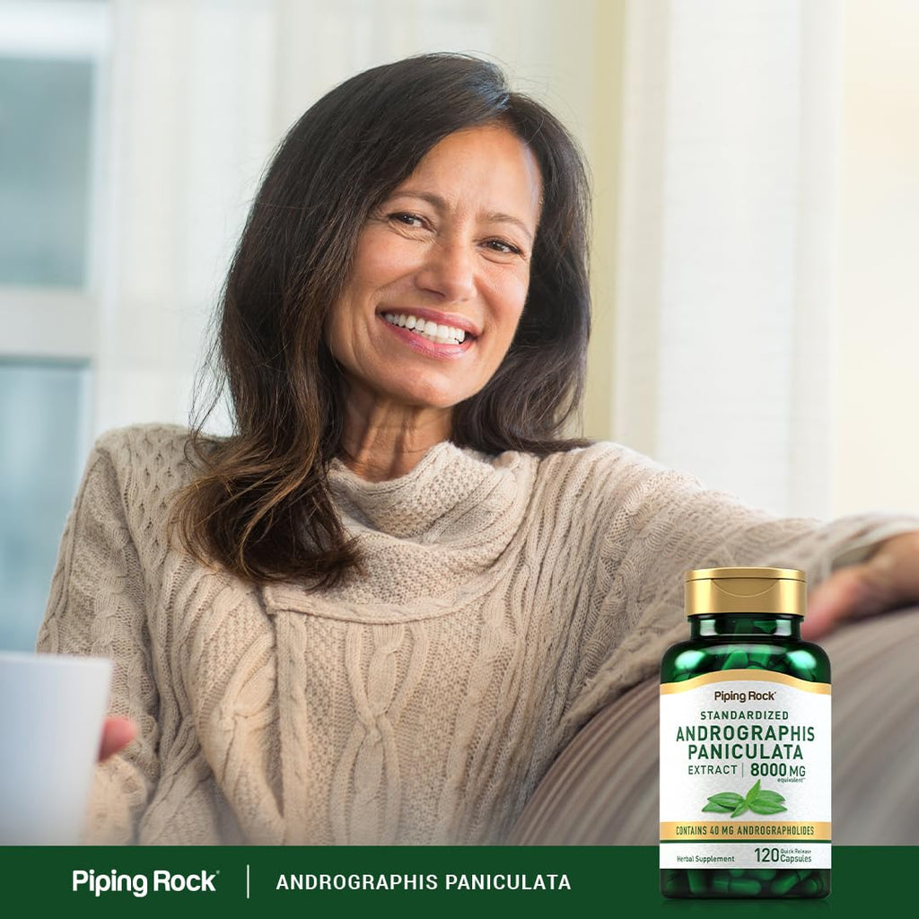 High quality quick release herbal capsules next to the Piping Rock Andrographis 120 capsules container.