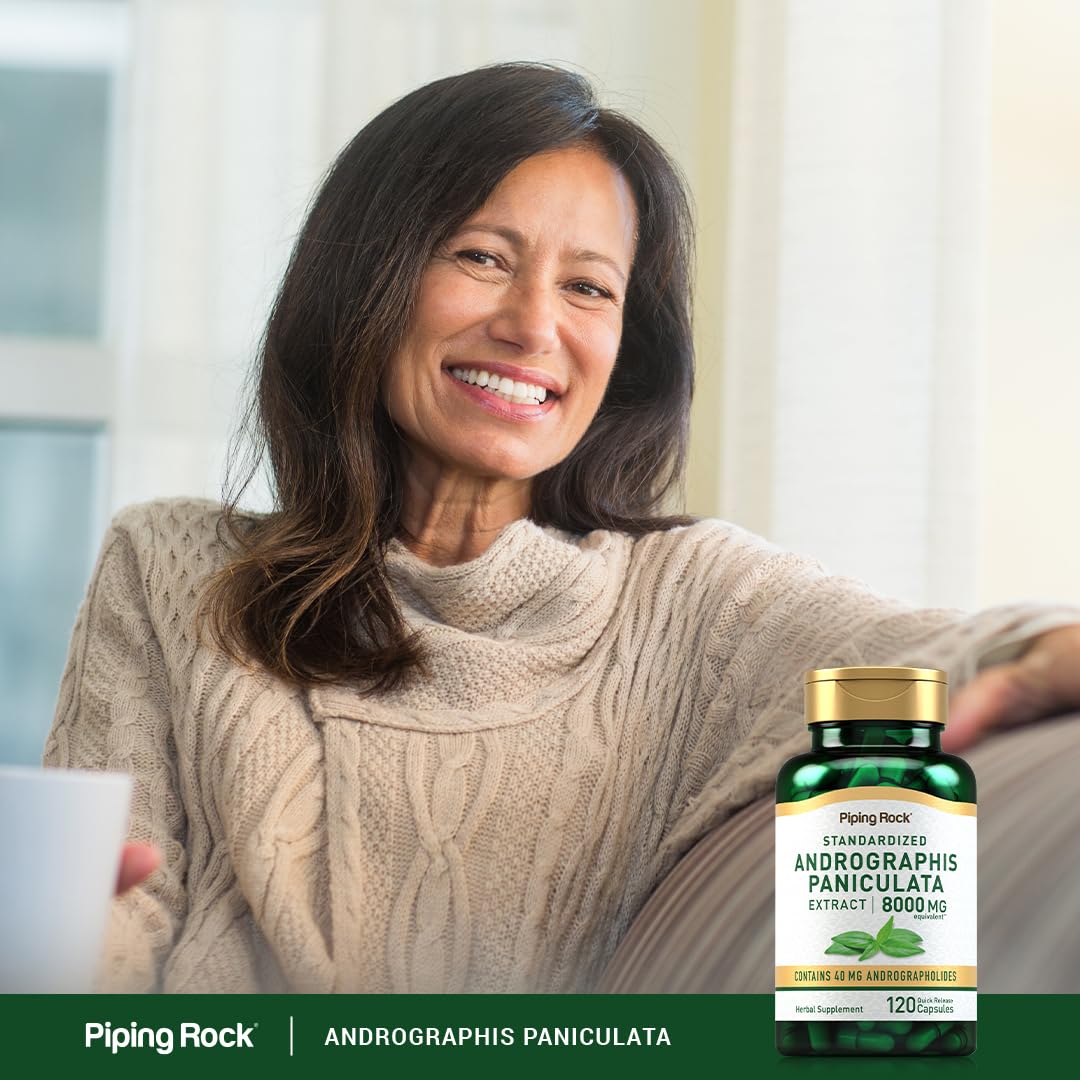 High quality quick release herbal capsules next to the Piping Rock Andrographis 120 capsules container.