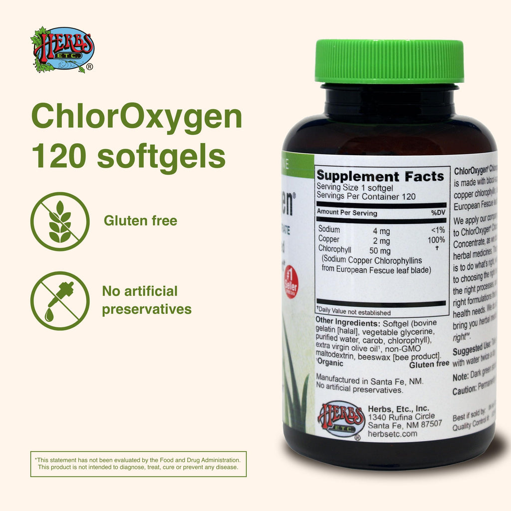Herbs Etc professional strength chlorophyll 120 softgels for daily energy and stamina boost