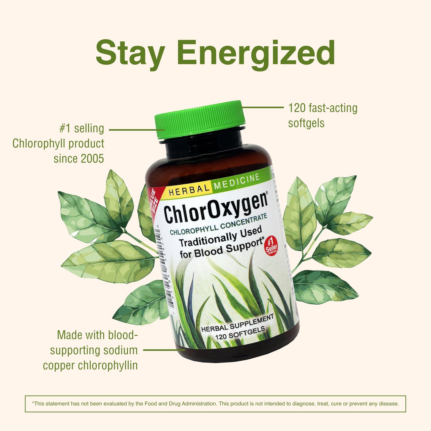 Herbs Etc ChlorOxygen non GMO gluten free chlorophyll softgels for detoxification and skin support