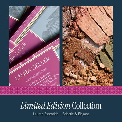 Open palette showing twelve eyeshadow shades and face powders