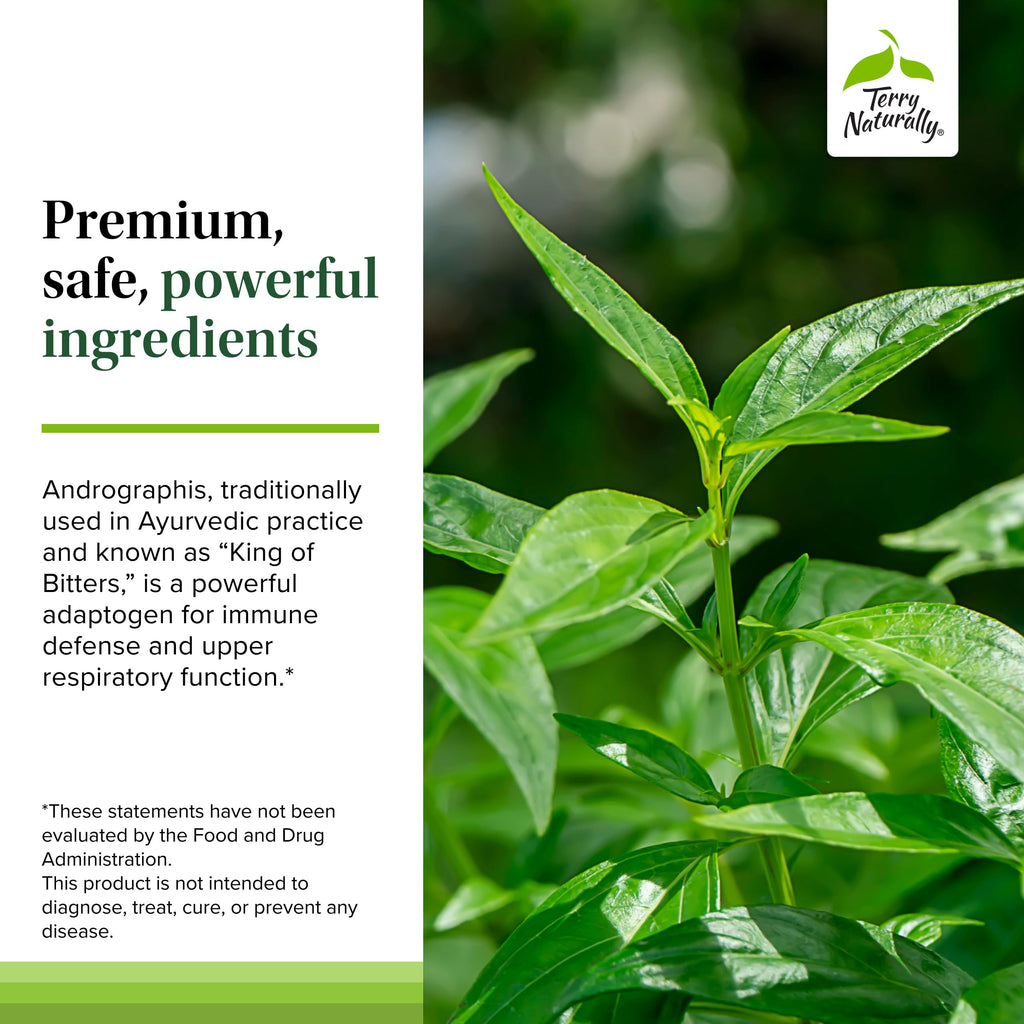 Close up of premium USA imported Terry Naturally capsule bottle for seasonal upper respiratory care.