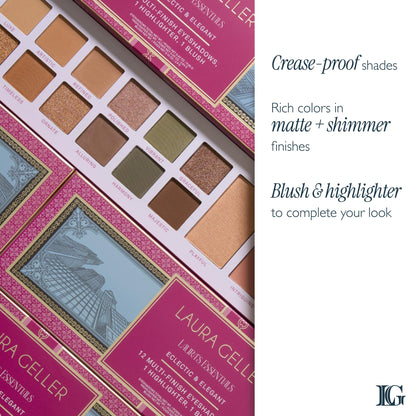 Close up of Laura Geller multi-finish matte and shimmer eyeshadows