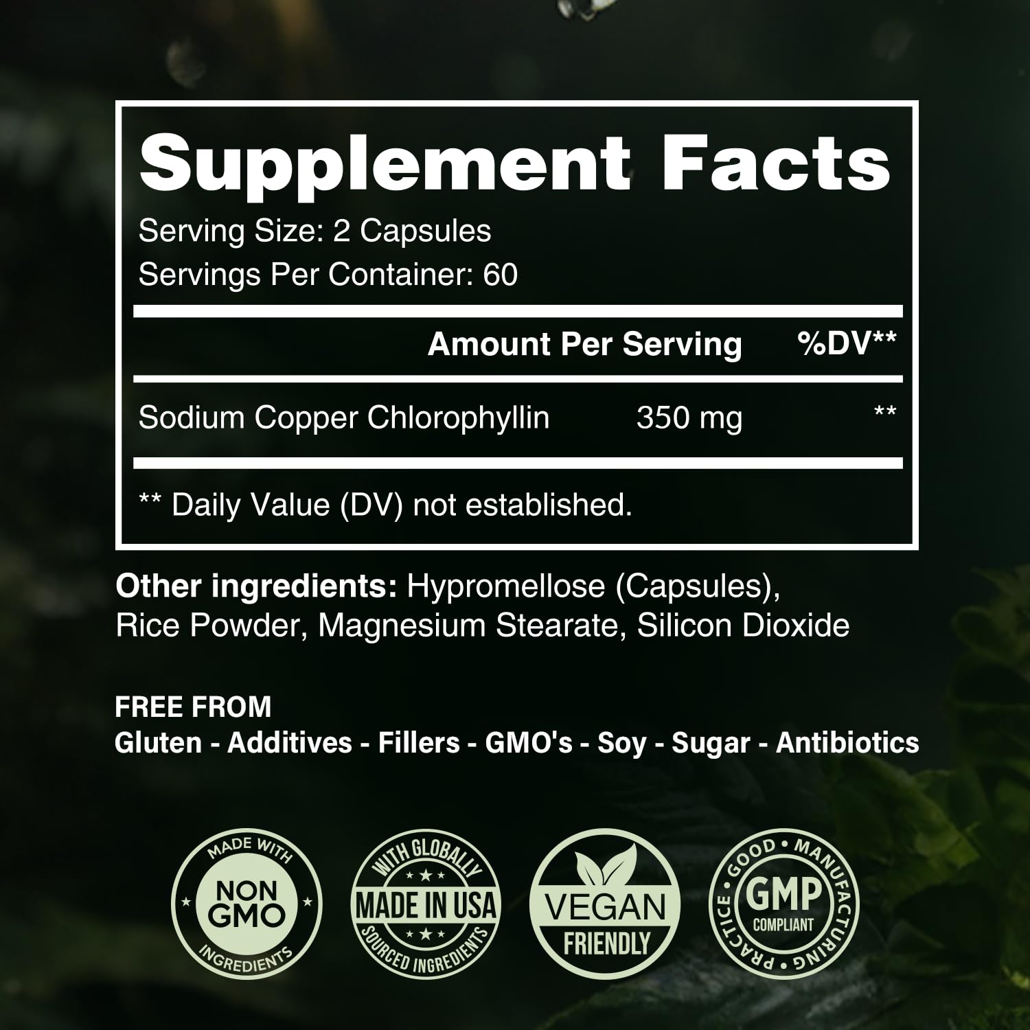 Authentic USA imported Benevolent Nourishment chlorophyll supplement for body odor control and detox