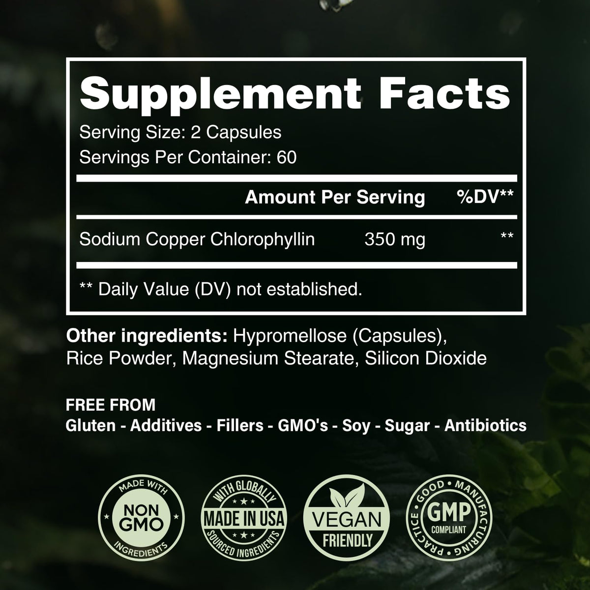 Authentic USA imported Benevolent Nourishment chlorophyll supplement for body odor control and detox