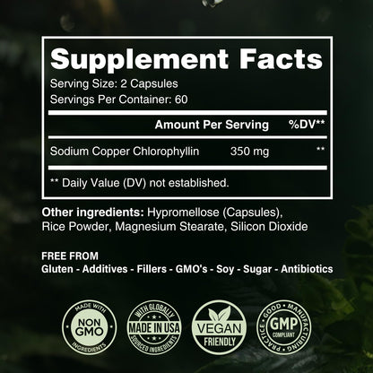 Authentic USA imported Benevolent Nourishment chlorophyll supplement for body odor control and detox