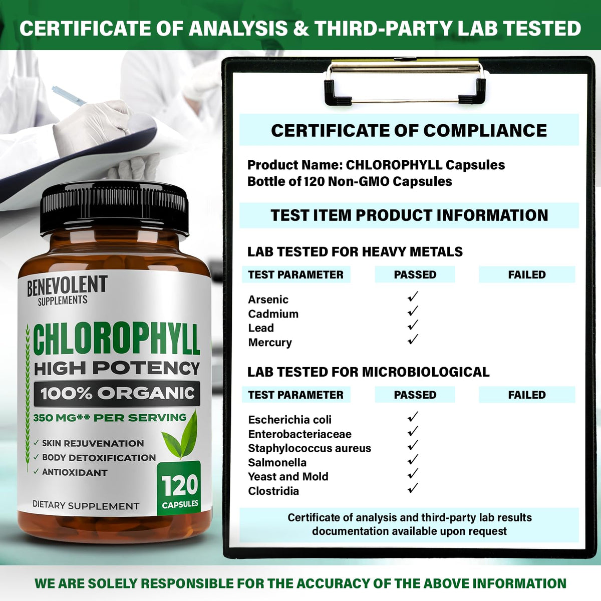 High bioavailability chlorophyll veggie capsules for internal freshening and digestive support