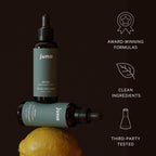 Back label of Juna Detox Drops container specifying the sugar-free and vegan certifications