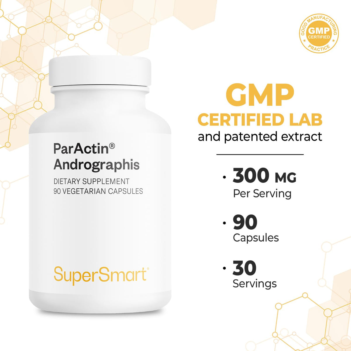 Non-GMO and gluten-free Andrographis paniculata dietary supplement bottle view