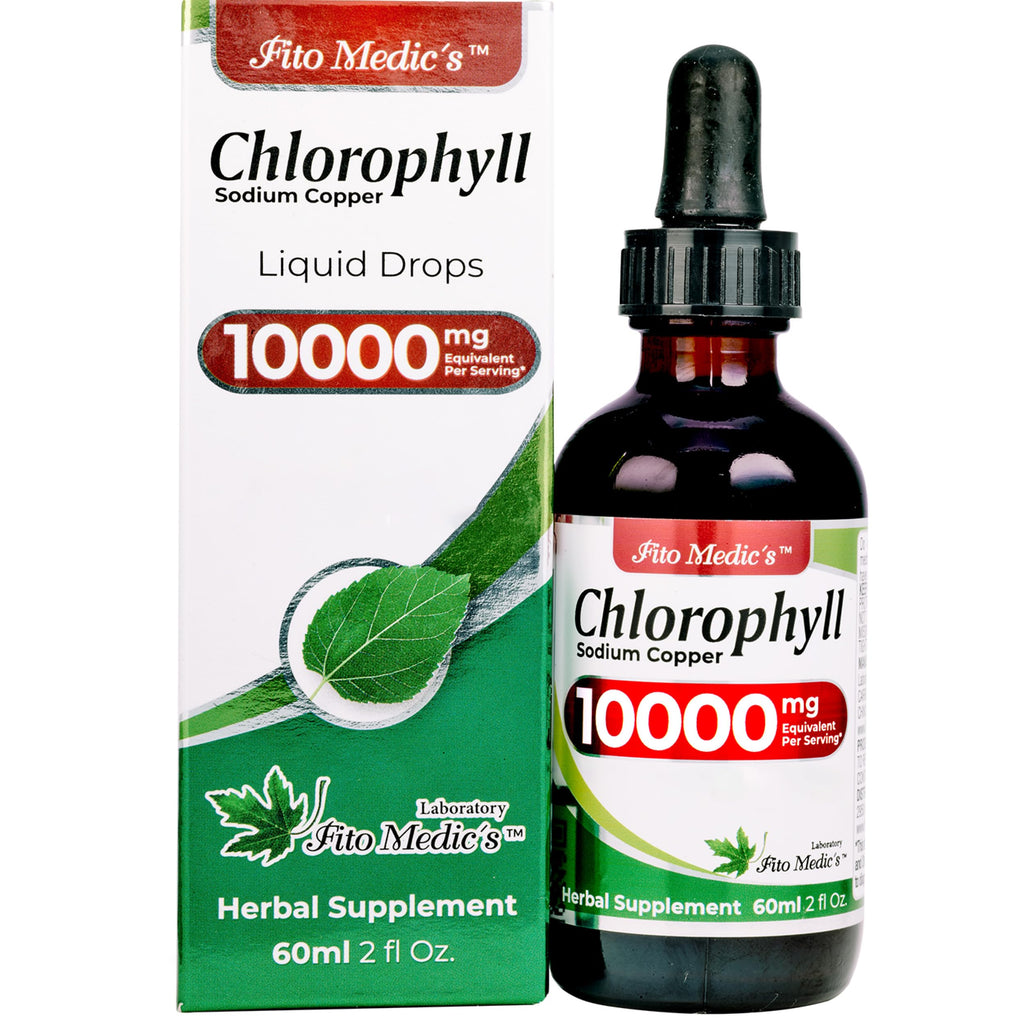 Fito Medics Lab 10000mg equivalent chlorophyll supplement back label showing directions
