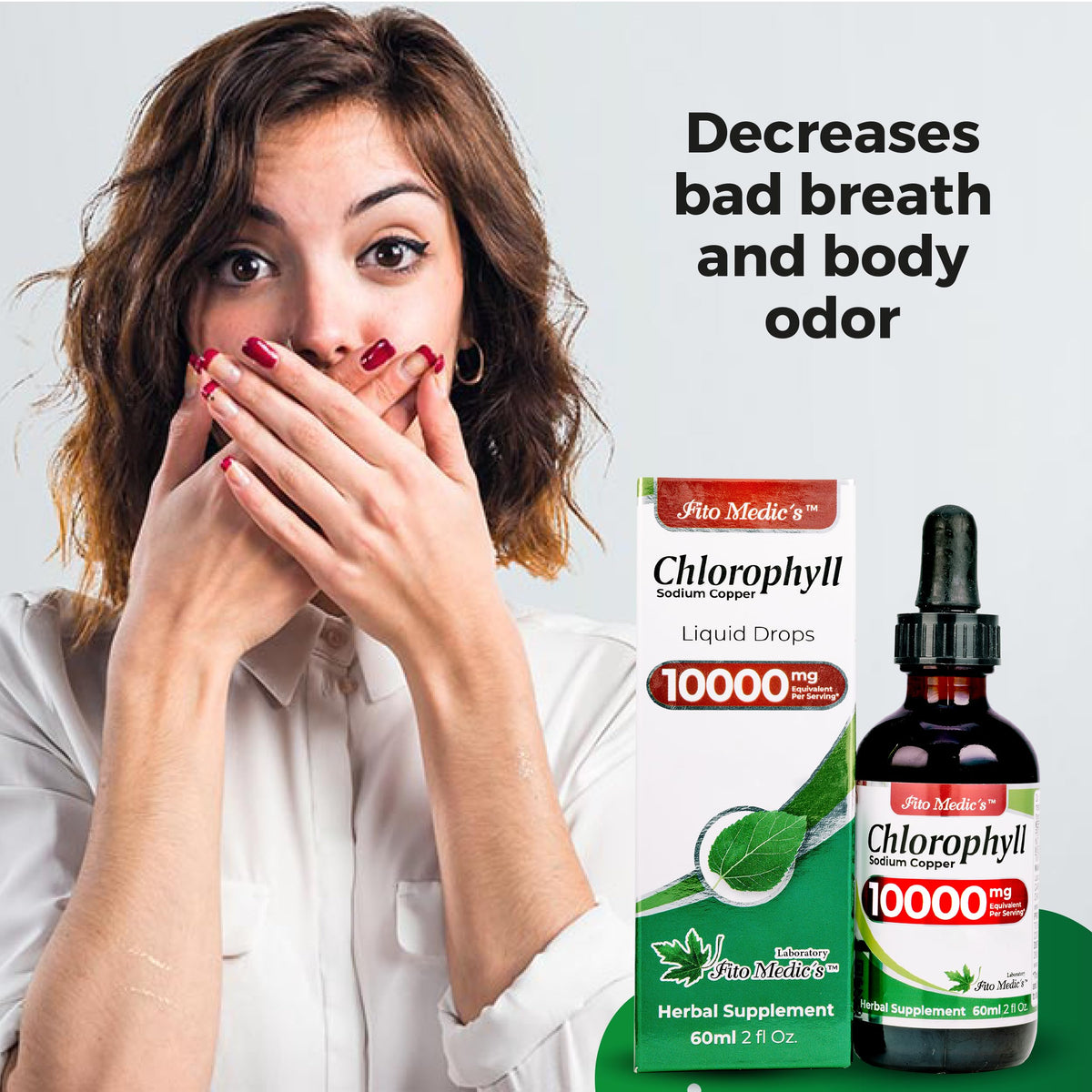 Premium 60 ml liquid chlorophyll bottle with dropper for easy dosage