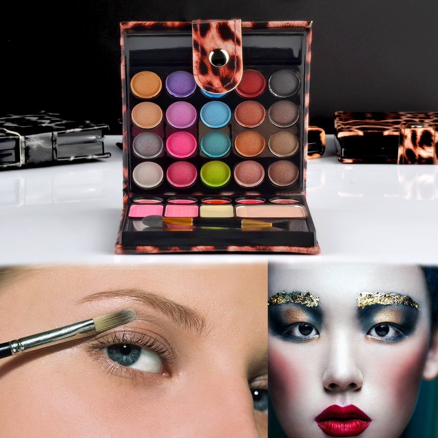 Top down view of Ecvtop professional eyeshadow and blush collection