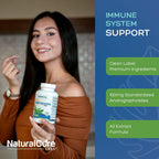 Close up of the vegan immune support capsules from Natural Cure Labs showcasing the clean herbal formula.