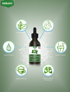 Premium green plant pigment chlorophyll drops showing natural mint flavor description