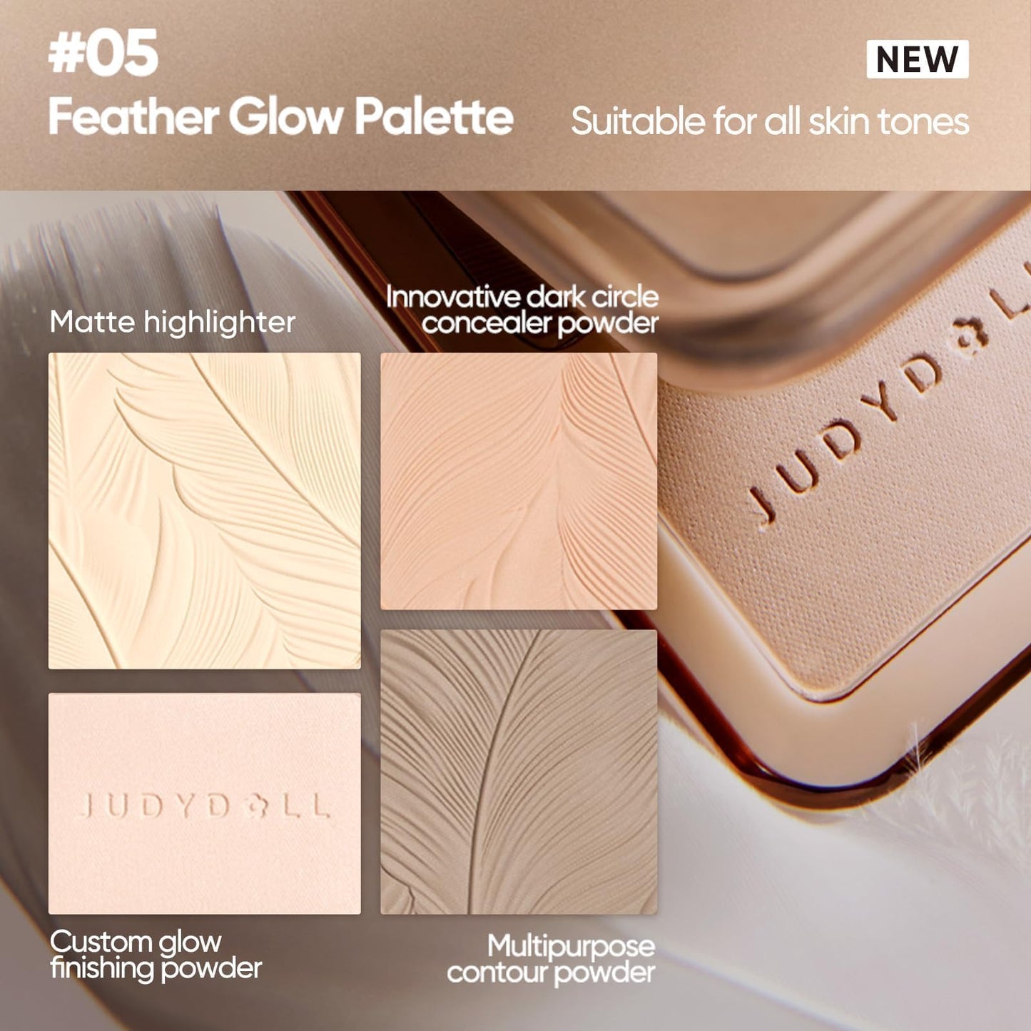 Judydoll 4-color face palette with feather embossing detail