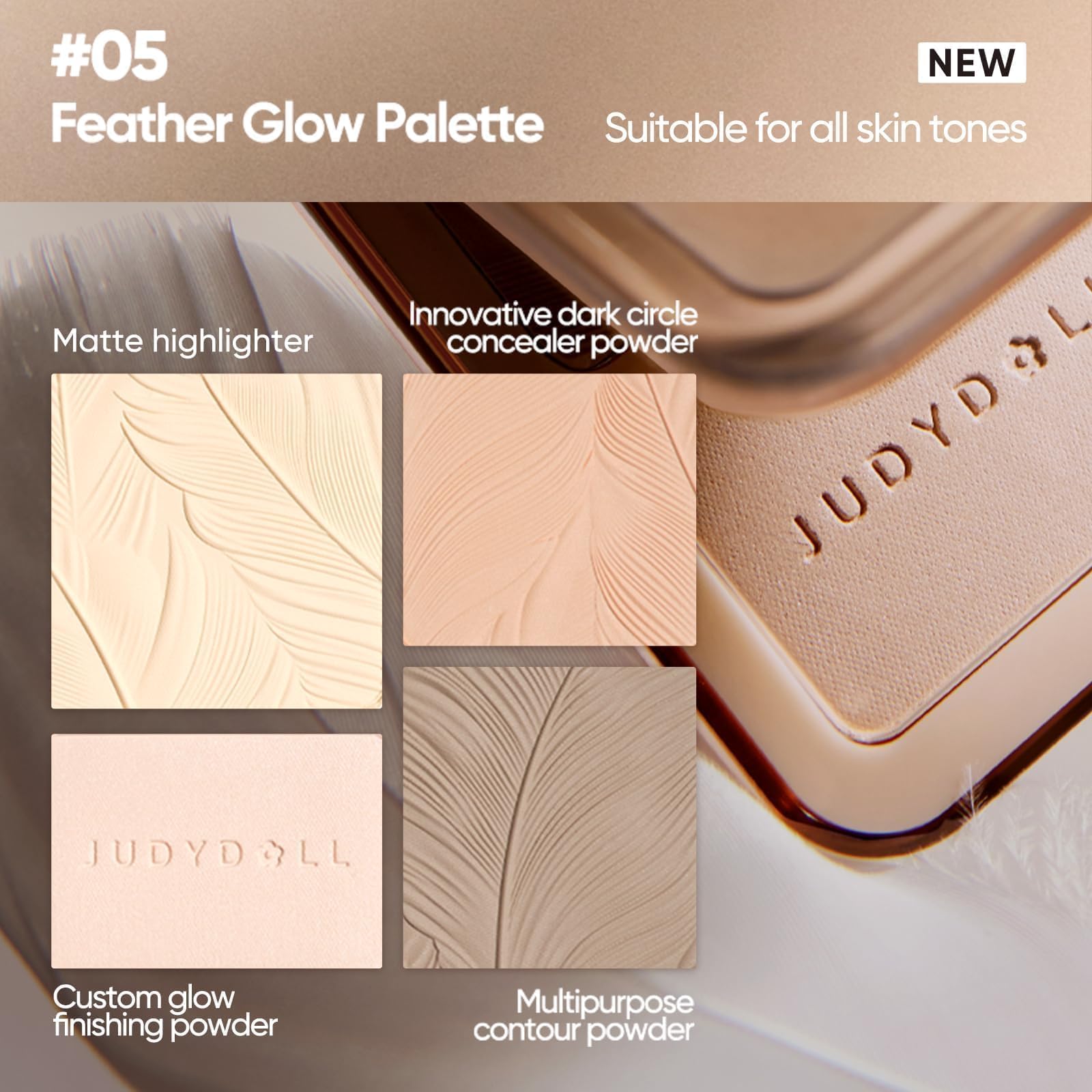 Judydoll 4-color face palette with feather embossing detail