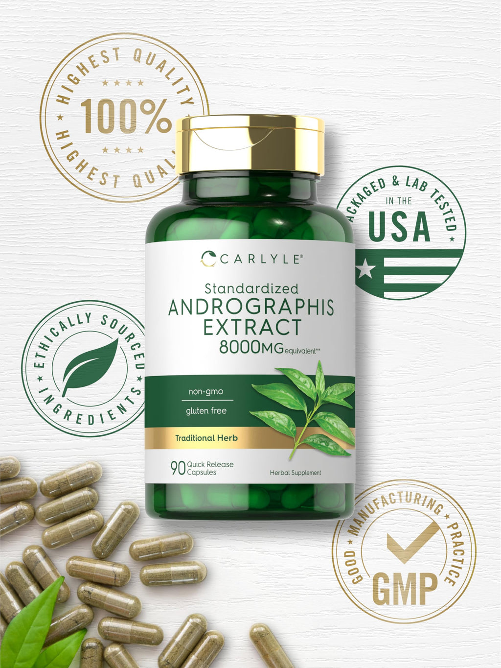 Carlyle bitter herb extract quick release pills bottle standing on white background