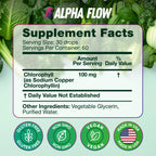Premium liquid chlorophyll drops bottle showing supplement facts label